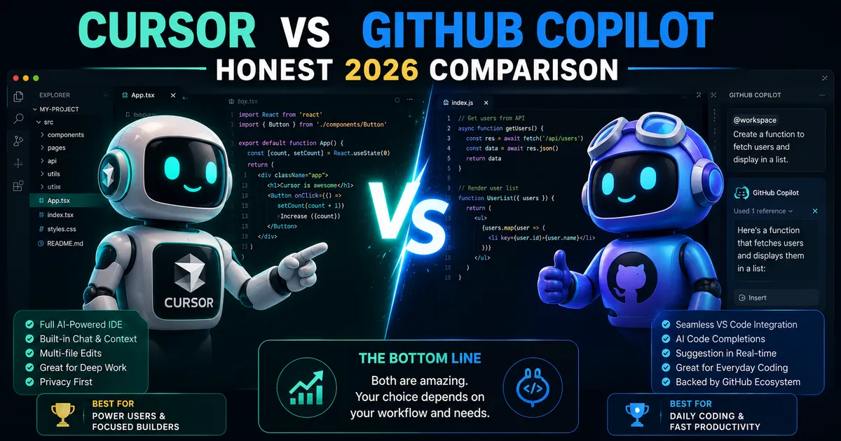 Cursor vs GitHub Copilot — Which Should You Use in 2026? (Honest Comparison)